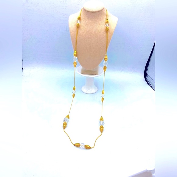 Vintage Anne Klein 36” Long Gold Tone Designer Necklace Sparkling Crystal Beads - Picture 12 of 12